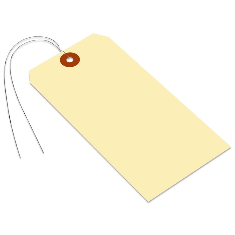 SmartSign Blank Manila Shipping Tags with Wire, Size-8, Pack of 100, 13pt Thick Prewired Cardstock Tag, 6.25 x 3.125 inch Paper Hang Tags with Reinforced Fiber Patch - Image 1